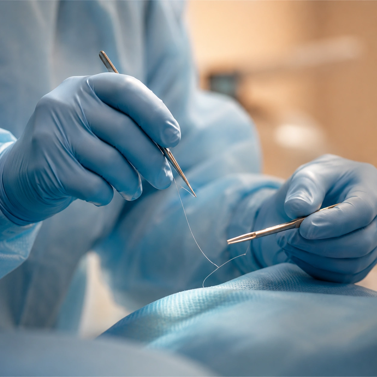 Surgeon's hands performing precision suturing, every stitch matters